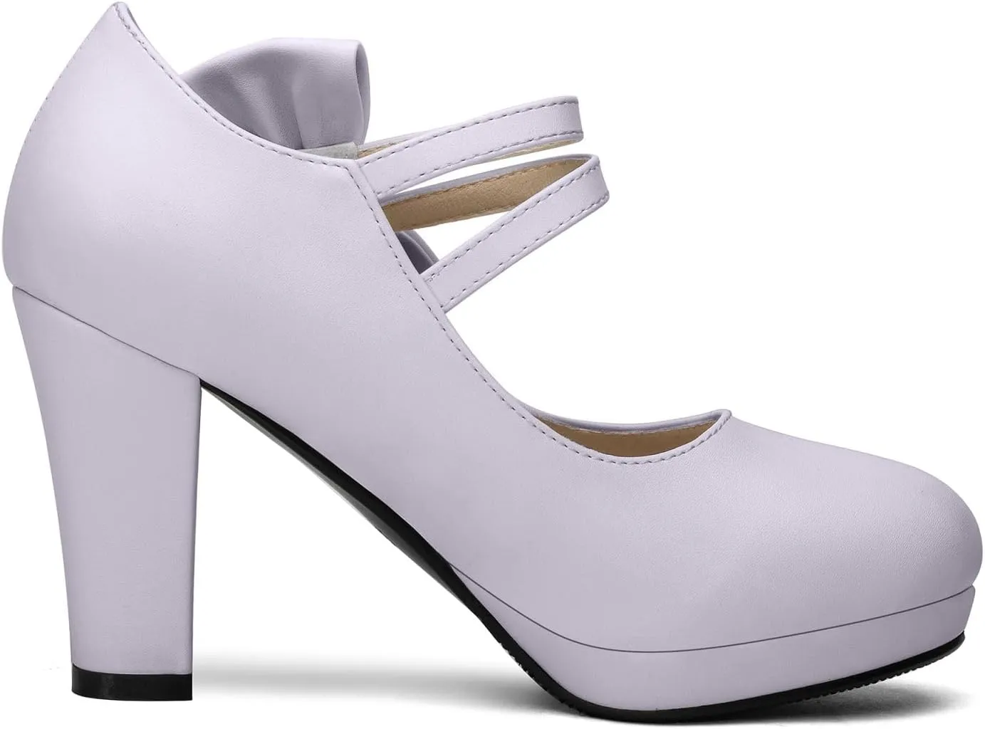 100FIXEO Chic Block High Heel Mary Jane Shoes Women Heels and Pumps Ladies Sweet Ankle Strap Dress Pumps Hook and Loop Bow Heels Closed Toe