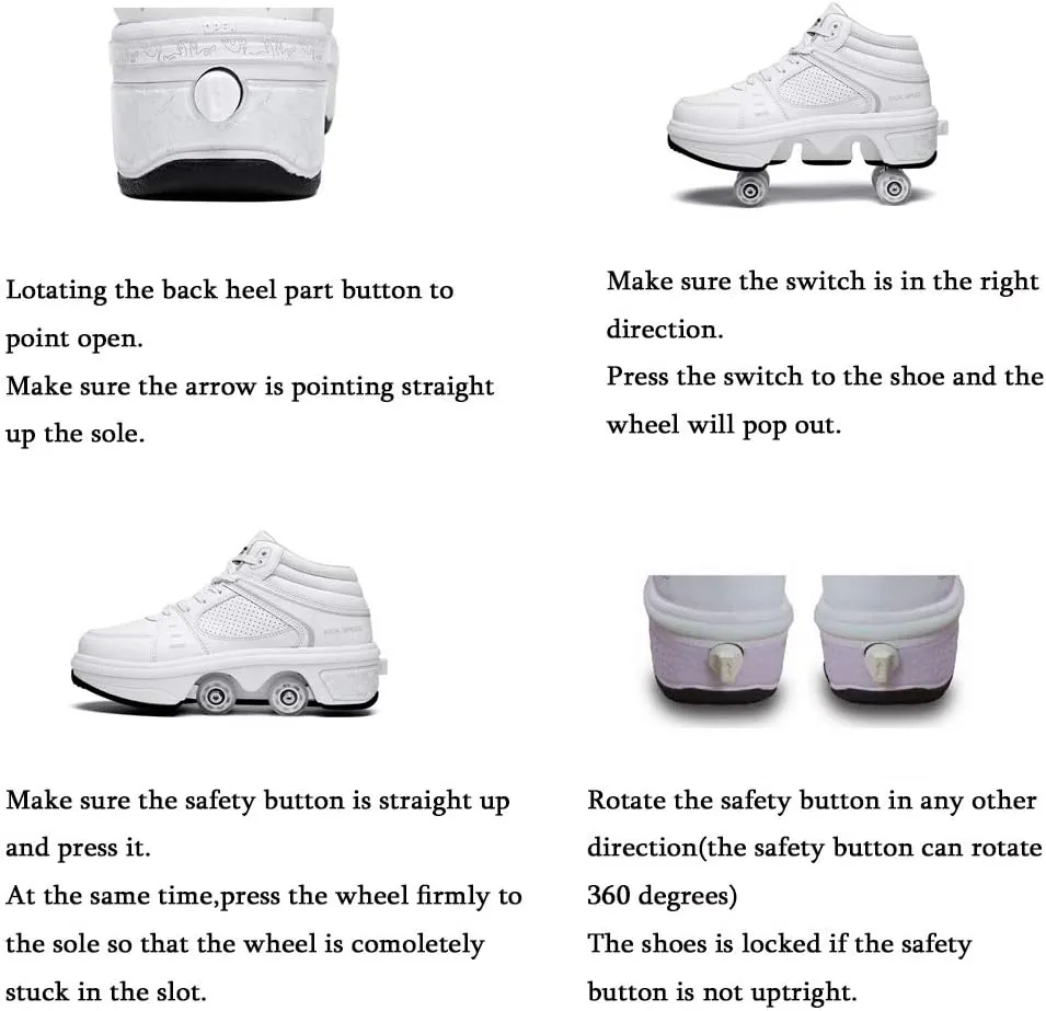 2-in-1 Roller Skates & Sneakers Unisex Retractable Wheels Outdoor Fun & Fitness Kick Roller Shoes