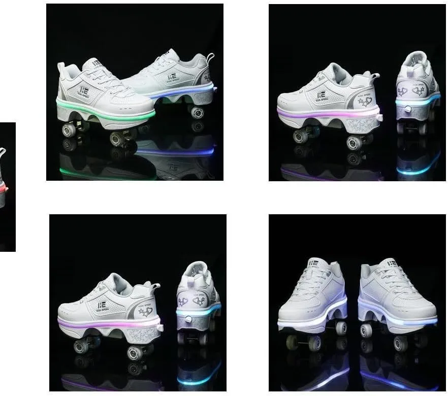 2-in-1 Roller Skates & Sneakers Unisex Retractable Wheels Outdoor Fun & Fitness Kick Roller Shoes