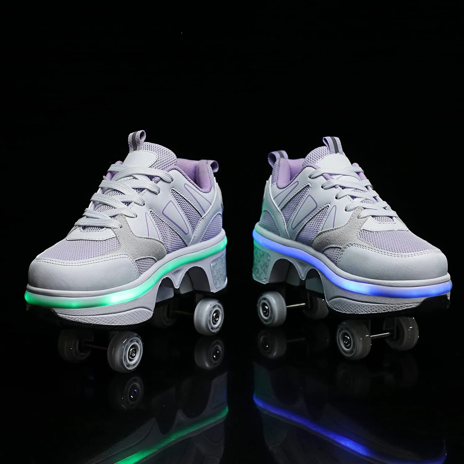 2-in-1 Roller Skates & Sneakers Unisex Retractable Wheels Outdoor Fun & Fitness Kick Roller Shoes