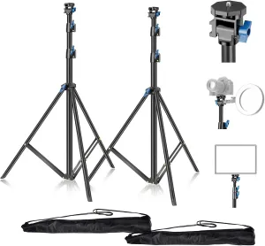 2 Pack Extendable Light Stand Photography, 79" Portable Light Tripod with 1/4" Screw, 180° Angle Adjustable Camera Phone Tripod for Photographic Lighting, Strobe, Flash, Webcams, Gopro