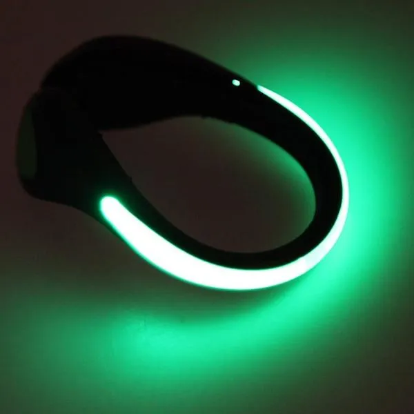 2pcs LED Luminous Green Light Shoe Clip Night Light Safety Warning Cycling Running Sport Light Black