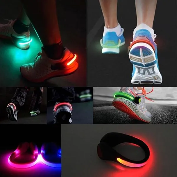 2pcs LED Luminous Green Light Shoe Clip Night Light Safety Warning Cycling Running Sport Light Black