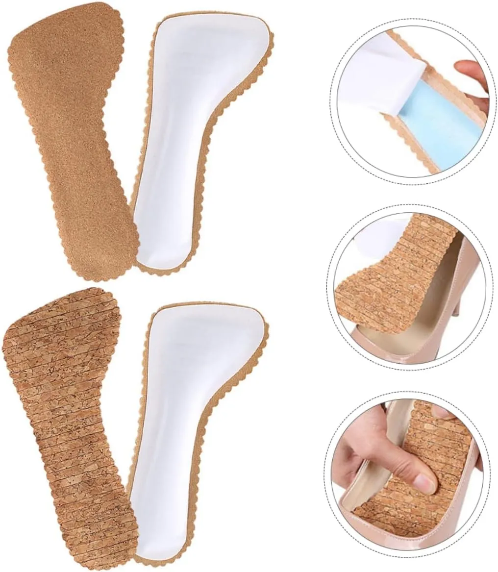 4 Pairs Cork Cropped Insole Adhesive Insoles Anti Insoles Shoes Inserts High Heels Insoles Absorption Insoles Cork Shoes Insoles Cork Insoles Men and Women Emulsion Half Size pad