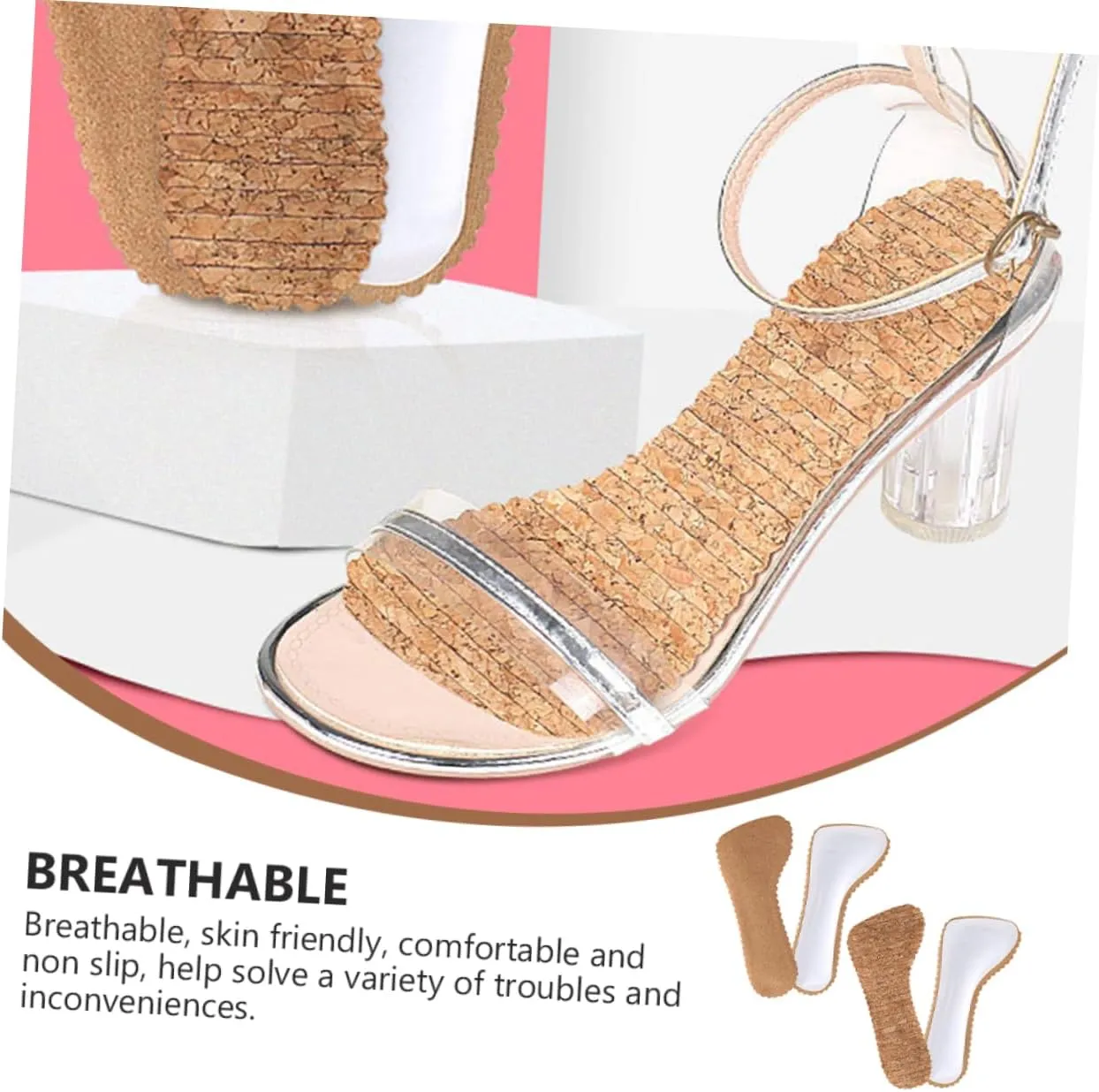 4 Pairs Cork Cropped Insole Adhesive Insoles Anti Insoles Shoes Inserts High Heels Insoles Absorption Insoles Cork Shoes Insoles Cork Insoles Men and Women Emulsion Half Size pad