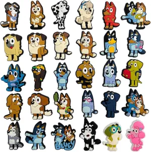 40PCS Cute Cartoon Croc Charms,Blue Dog Shoe Charms Decorations for Sandals Slides,Fade-Resistant PVC Animal Shoe Decorations,DIY Fun Croc Accessories for Girls Boys Teens