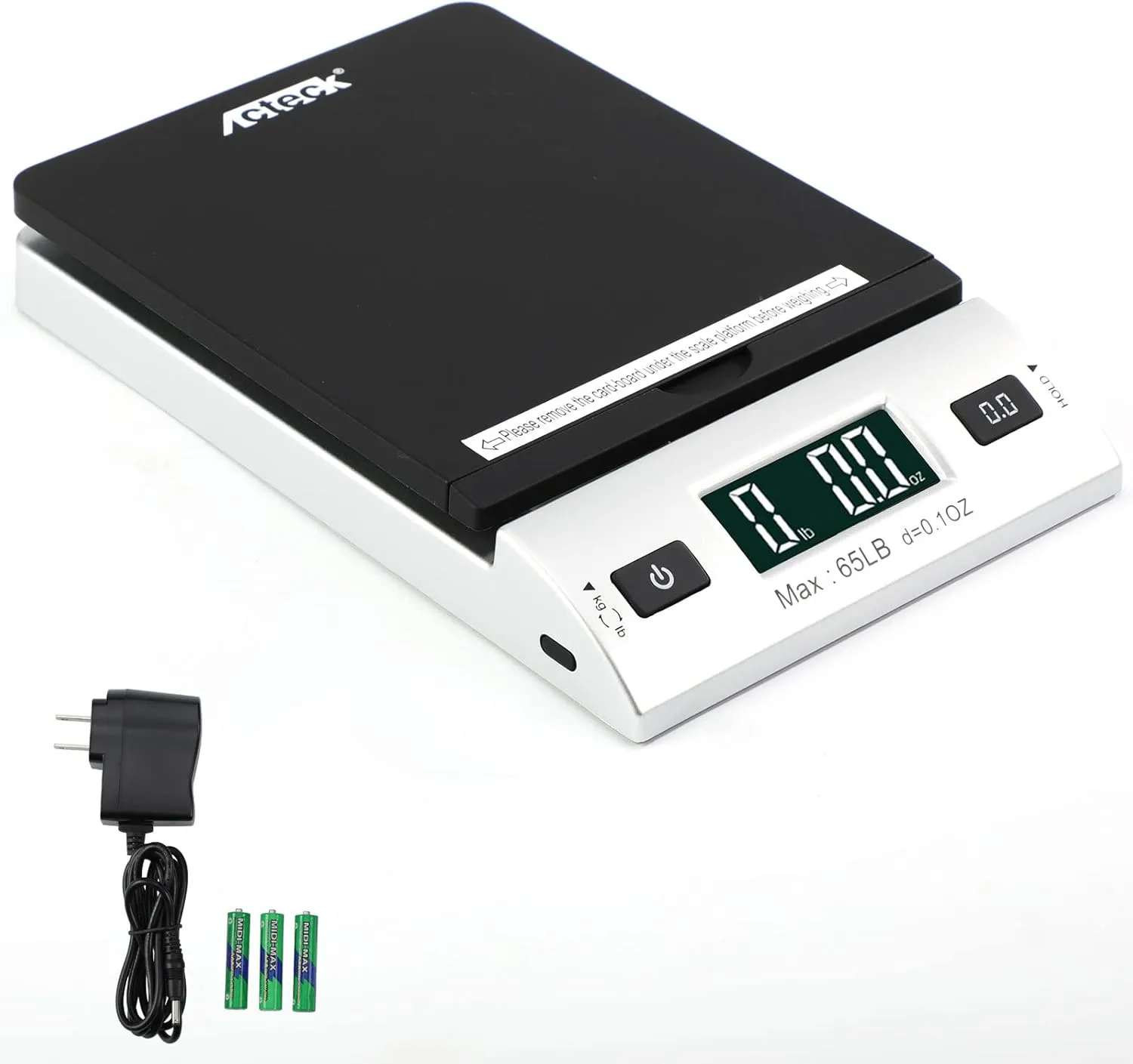 A-CK65BS 65LBx0.1OZ Digital Shipping Postal Scale with Batteries and AC Adapter, Black Silver
