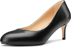 Aachcol Women Round Toe Pumps Stiletto Mid Heel Slip-on Dress Shoes Office 2.5 Inch