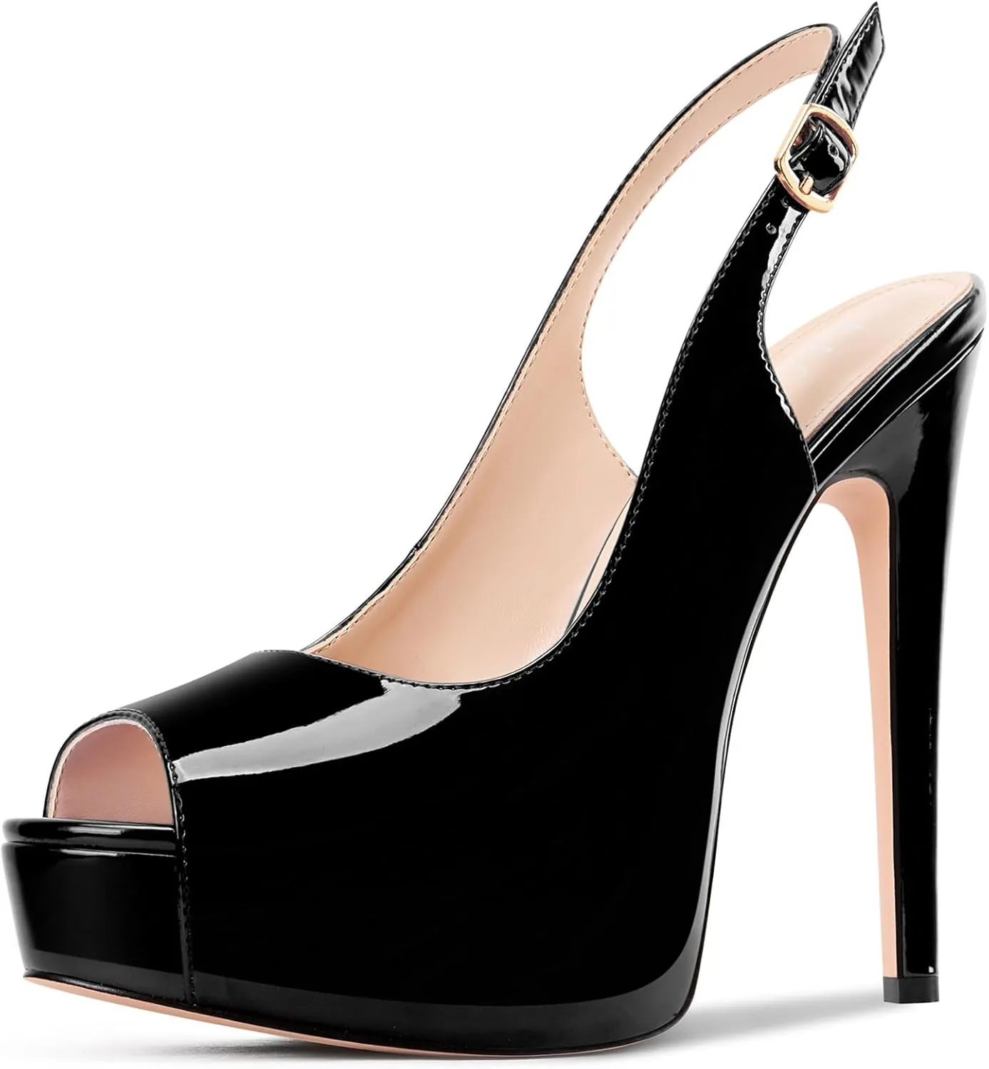 Aachcol Womens Peep Toe Platform Stiletto Heels Slingback High Heel Pumps Party Dress Shoes 5.1 Inches Heels