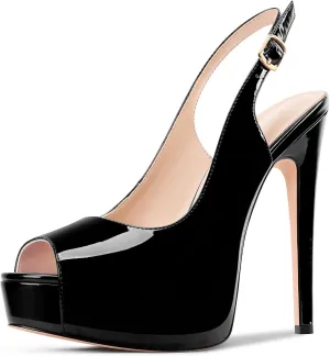 Aachcol Womens Peep Toe Platform Stiletto Heels Slingback High Heel Pumps Party Dress Shoes 5.1 Inches Heels