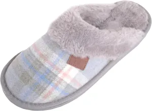 ABSOLUTE FOOTWEAR Womens Slip On Open Back Traditional Tartan Checked Faux Fur Winter Mule Slippers