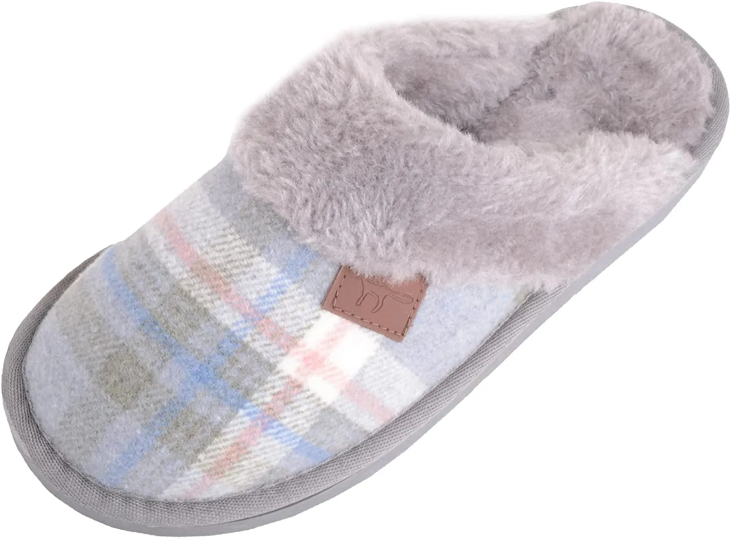 ABSOLUTE FOOTWEAR Womens Slip On Open Back Traditional Tartan Checked Faux Fur Winter Mule Slippers
