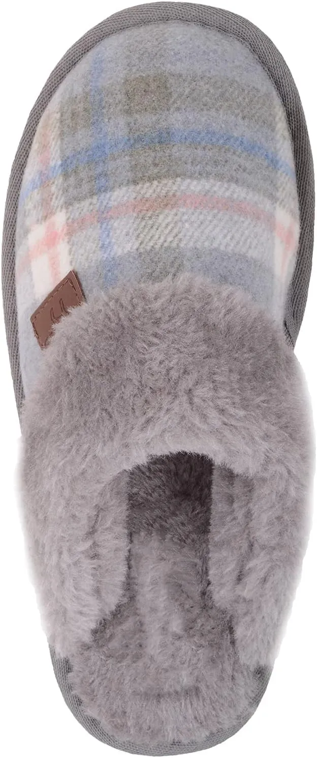 ABSOLUTE FOOTWEAR Womens Slip On Open Back Traditional Tartan Checked Faux Fur Winter Mule Slippers