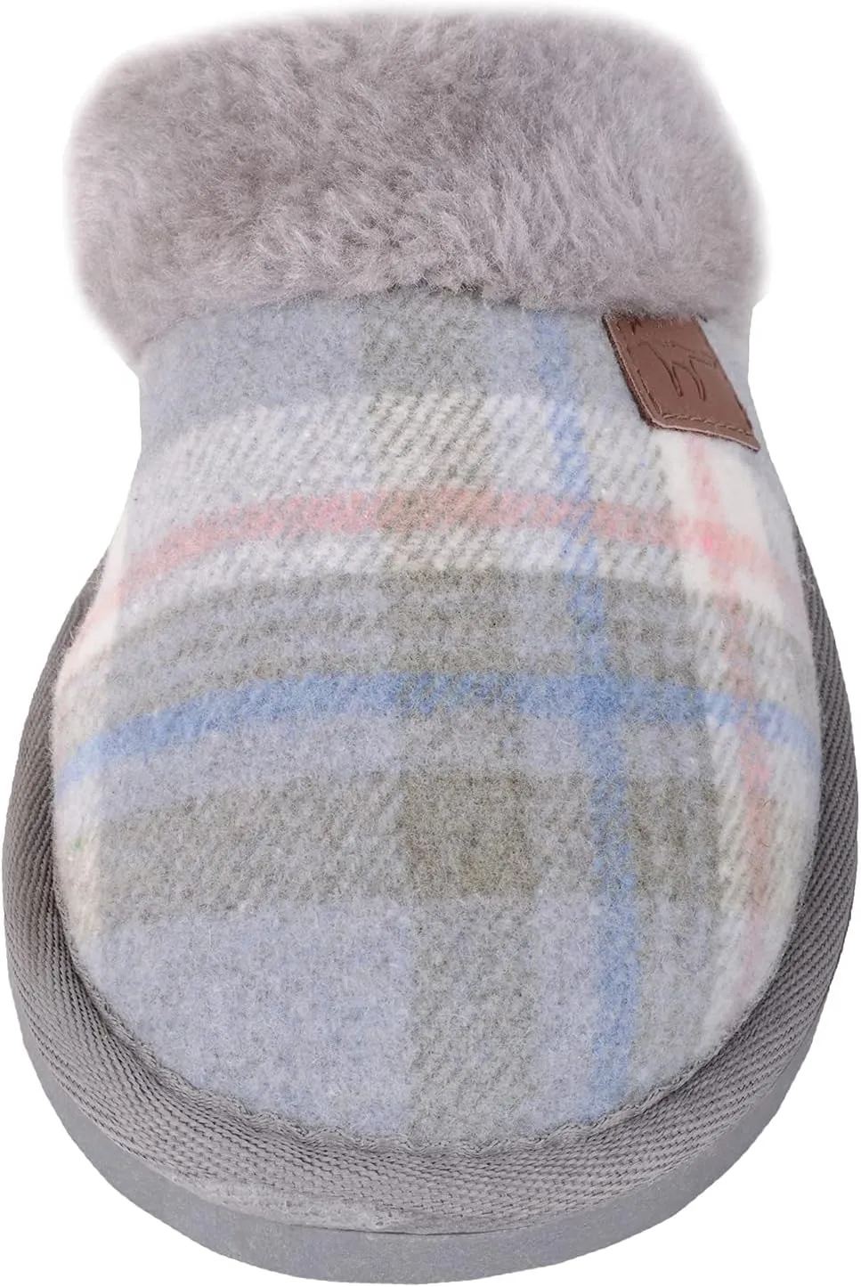 ABSOLUTE FOOTWEAR Womens Slip On Open Back Traditional Tartan Checked Faux Fur Winter Mule Slippers