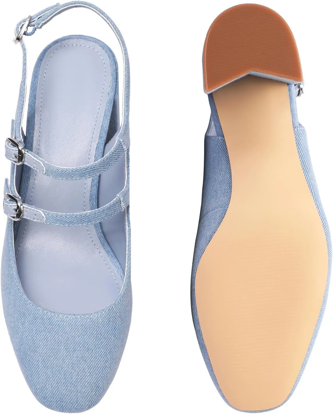 Adrizzlein Women Mary Janes Pumps Round Toe Strappy Chunky Heel Pumps with Adjustable Buckle