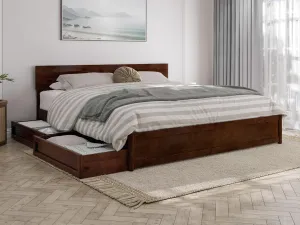 AFI, Wesley King Platform Bed with Panel Footboard and Storage Drawers, Walnut