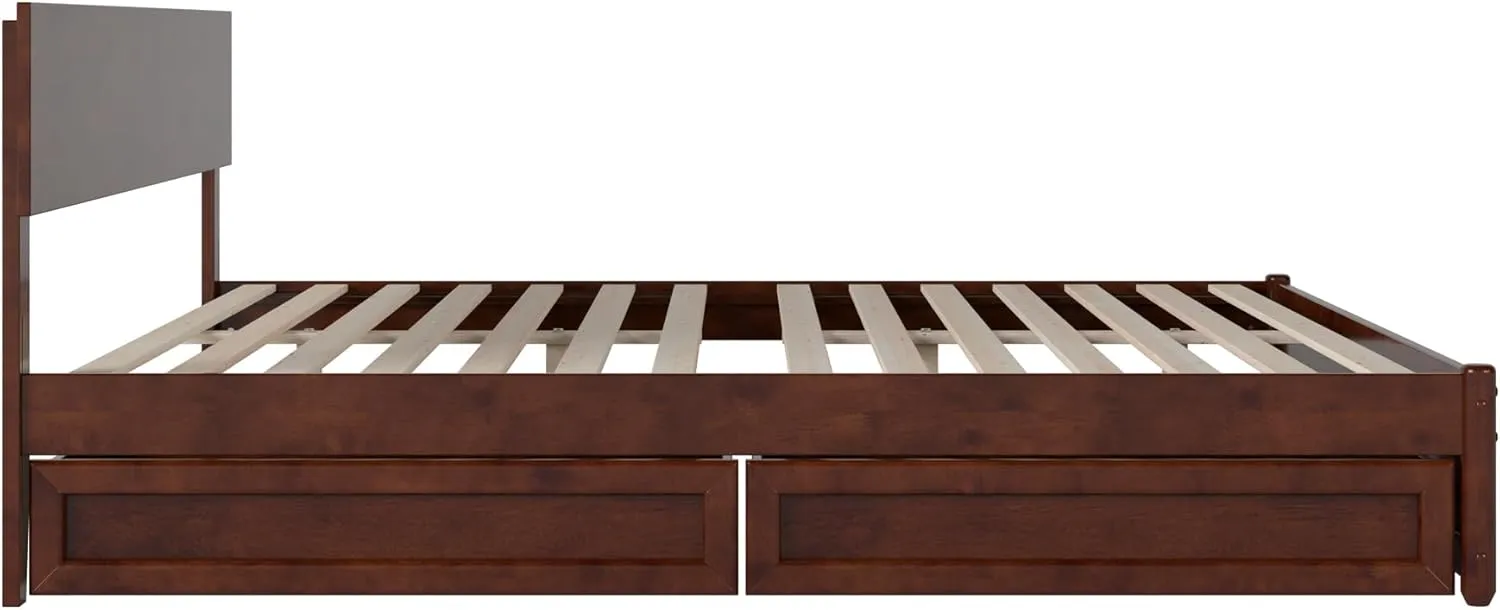 AFI, Wesley King Platform Bed with Panel Footboard and Storage Drawers, Walnut