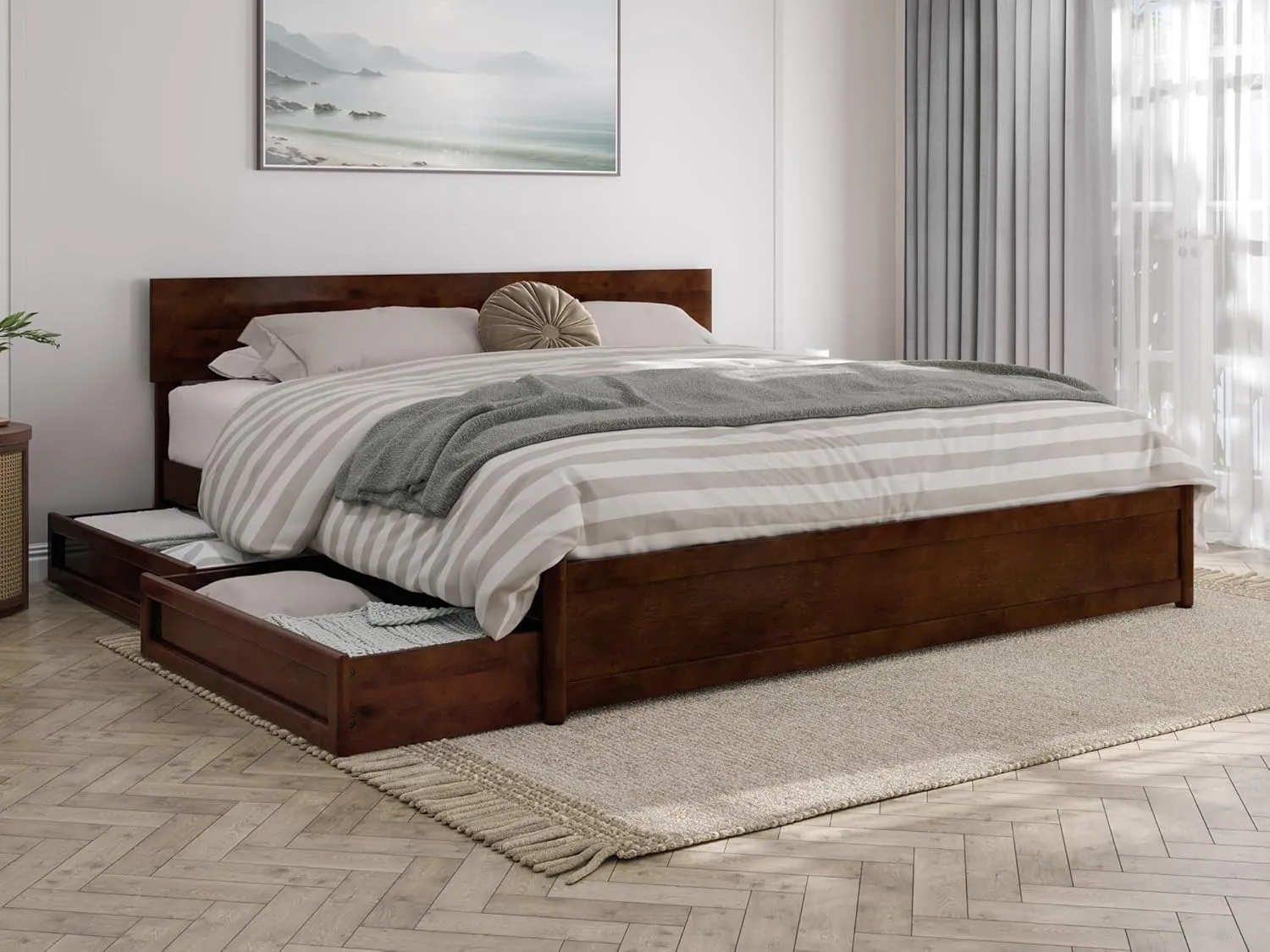 AFI, Wesley King Platform Bed with Panel Footboard and Storage Drawers, Walnut