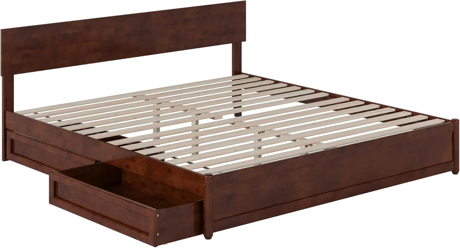 AFI, Wesley King Platform Bed with Panel Footboard and Storage Drawers, Walnut