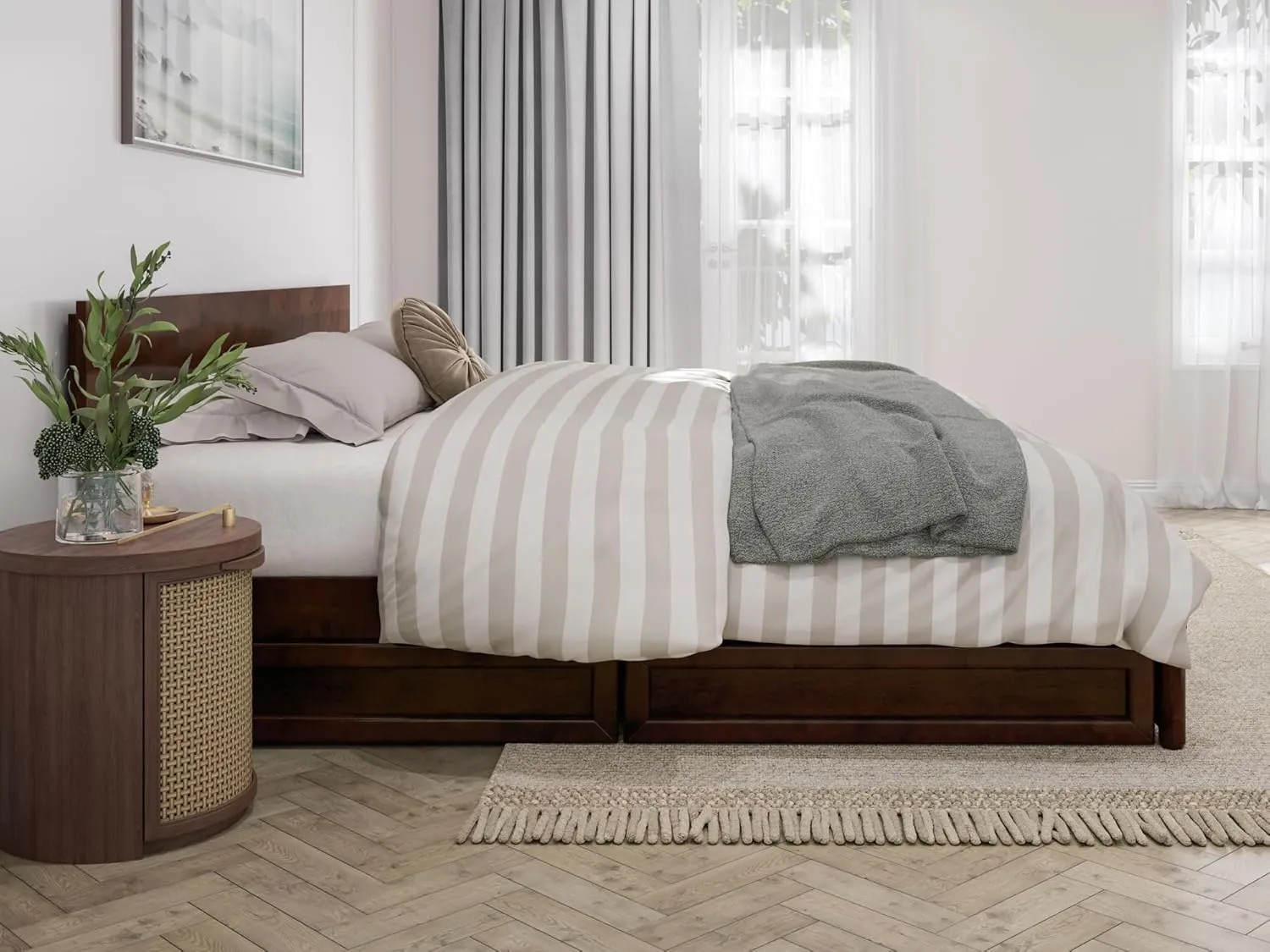 AFI, Wesley King Platform Bed with Panel Footboard and Storage Drawers, Walnut