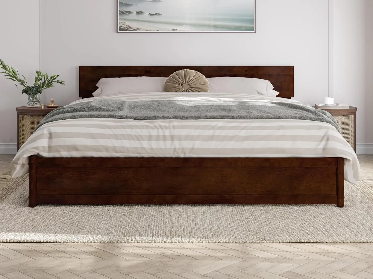 AFI, Wesley King Platform Bed with Panel Footboard and Storage Drawers, Walnut