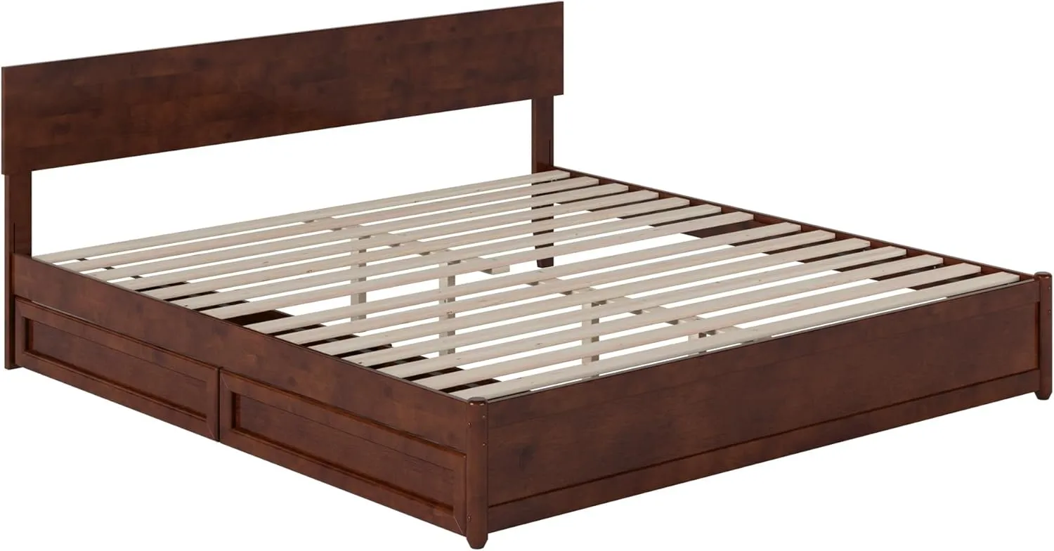 AFI, Wesley King Platform Bed with Panel Footboard and Storage Drawers, Walnut