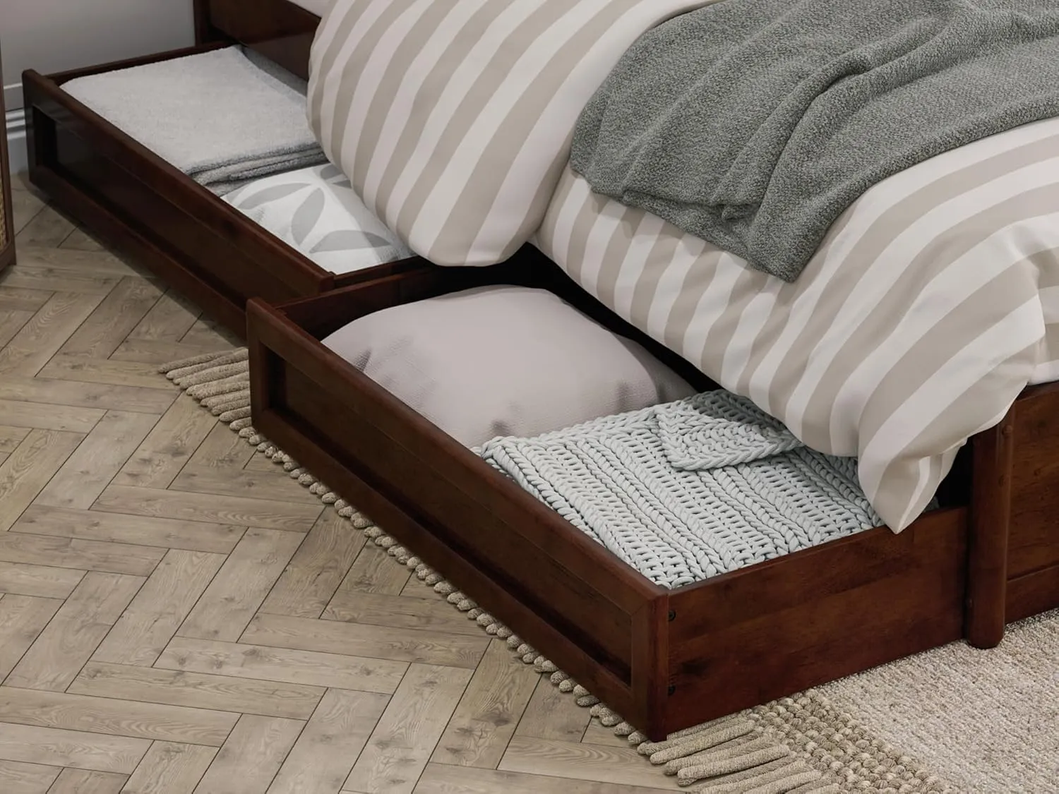 AFI, Wesley King Platform Bed with Panel Footboard and Storage Drawers, Walnut