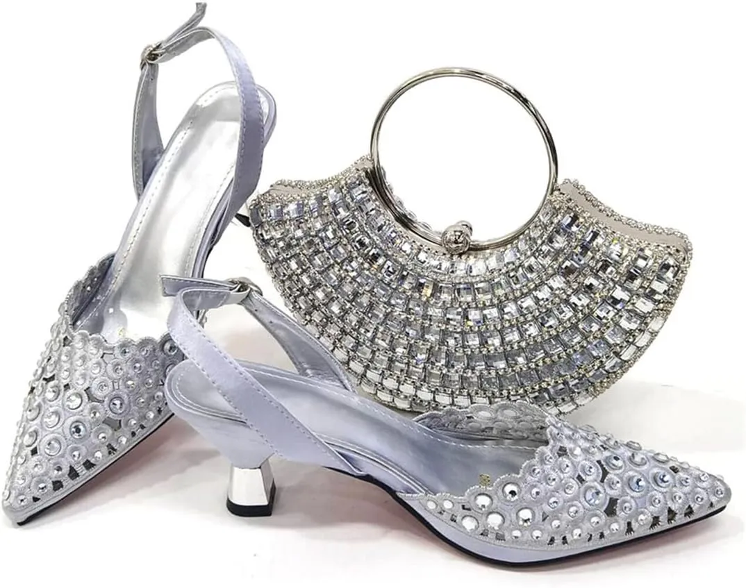 African Wedding Shoes and Bag Set Gold Color Italian Shoes with Matching Bags Nigerian Lady Party