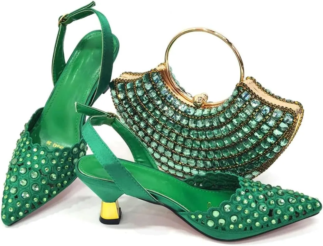 African Wedding Shoes and Bag Set Gold Color Italian Shoes with Matching Bags Nigerian Lady Party