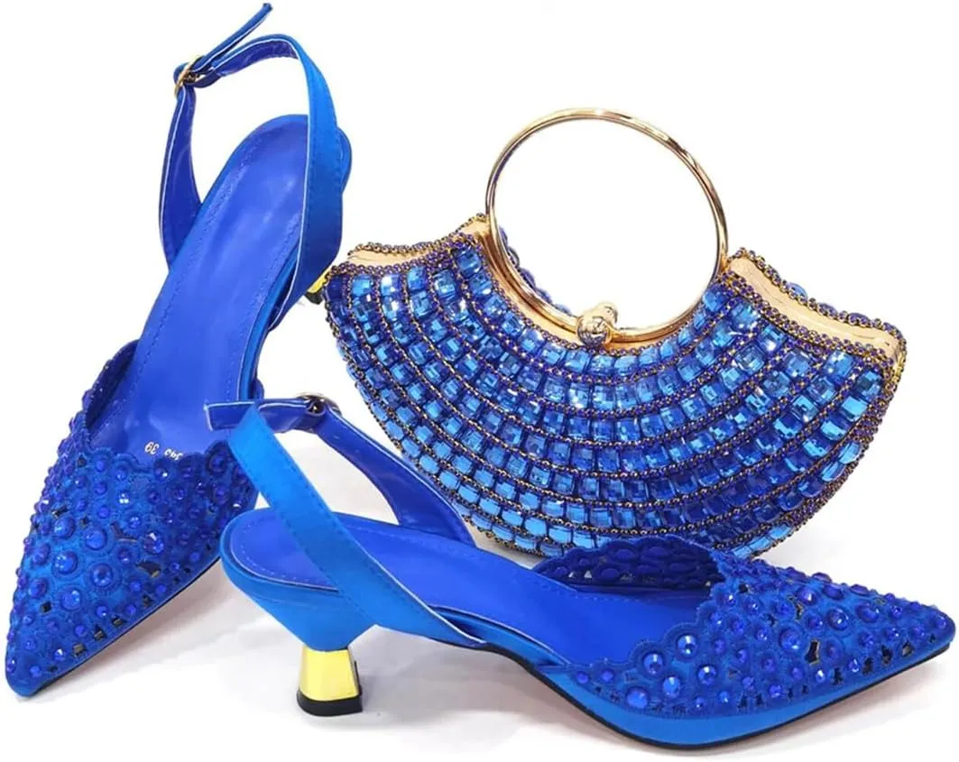 African Wedding Shoes and Bag Set Gold Color Italian Shoes with Matching Bags Nigerian Lady Party