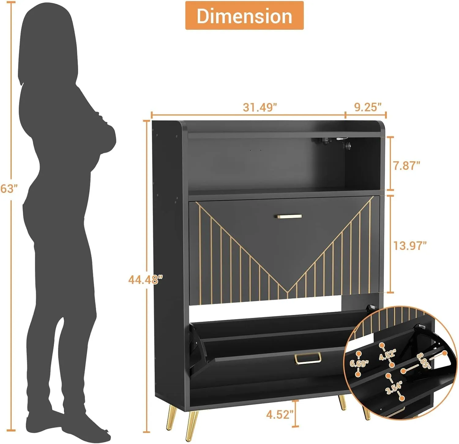 Aheaplus Shoe Cabinet with Flip Doors, Shoes Storage Organizer with Motion Sensor Led Light, Entryway Wood Freestanding Tipping Bucket Shoe Rack with Open Shelves for Closet, Living Room, Black