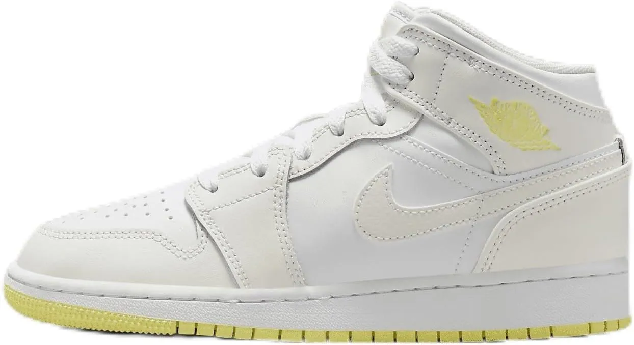 Air Jordan 1 Mid Big Kids' Shoes (FD8780-181, Sail/White/Light Laser Orange) Size 6