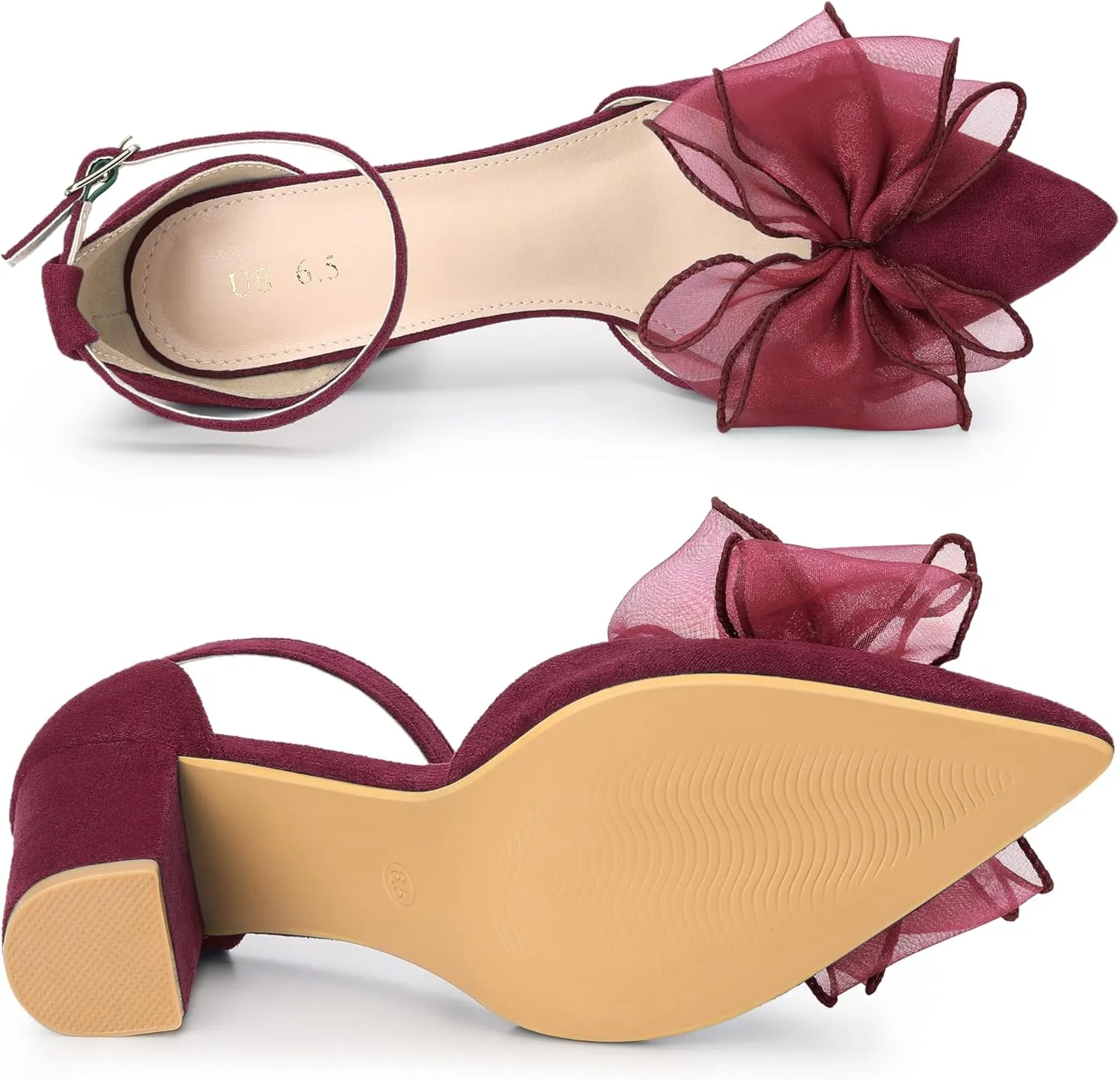Allegra K Women's Bow Heels Closed Toe Chunky Heel Pumps Sandals