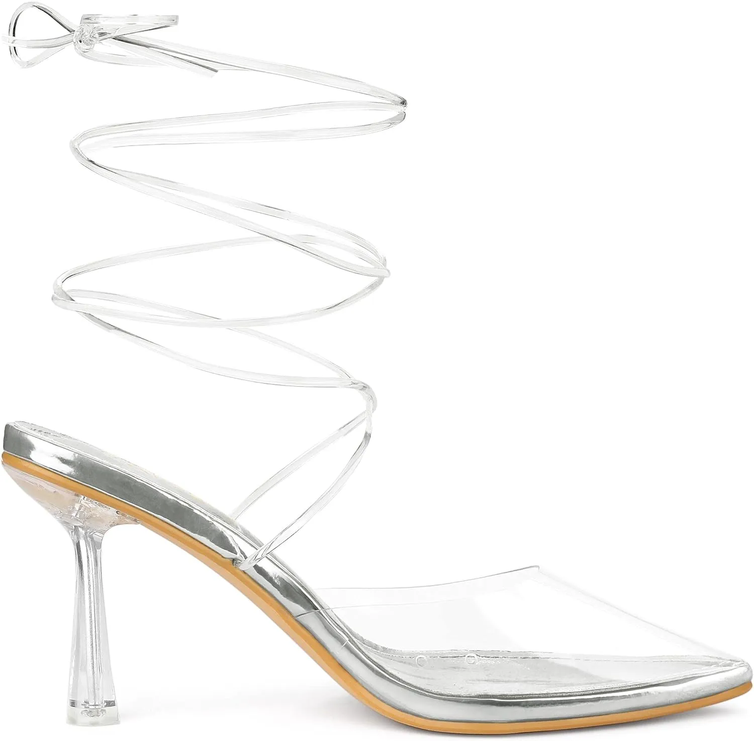 Allegra K Women's Clear Heels Lace Up Strappy Stiletto Transparent Heel Sandals