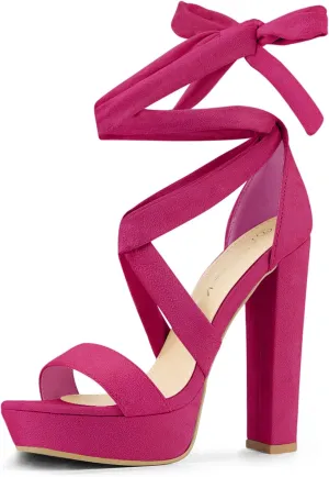 Allegra K Women's Lace Up Platform Block Heel Sandals