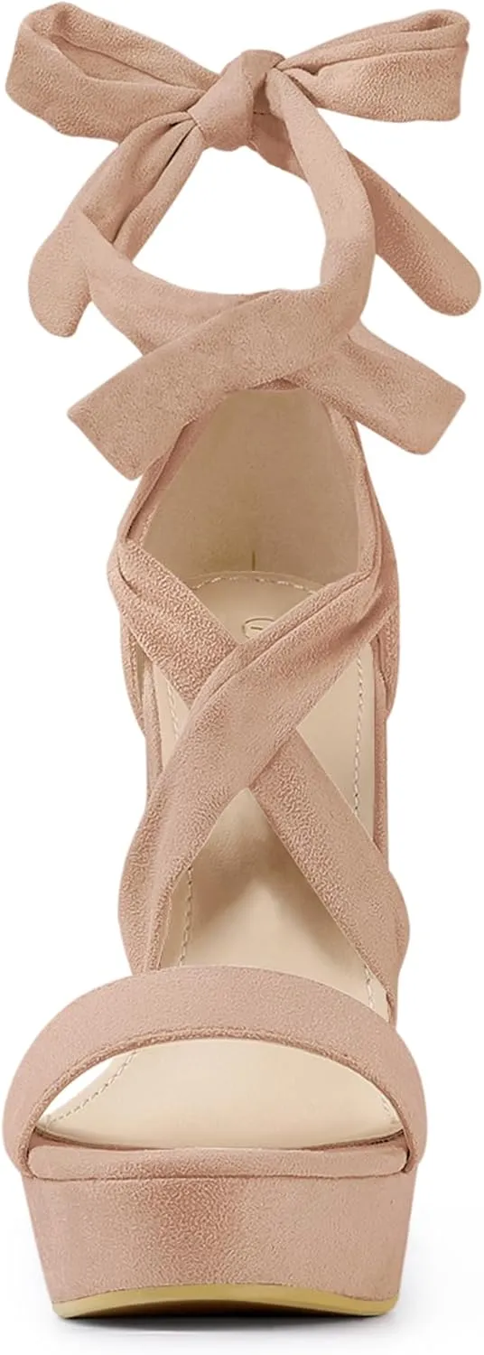 Allegra K Women's Lace Up Platform Block Heel Sandals