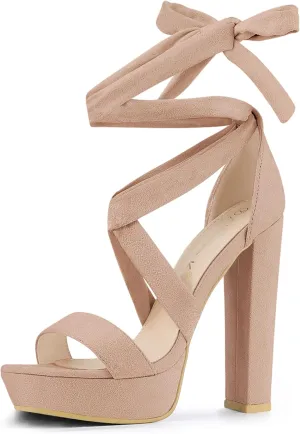 Allegra K Women's Lace Up Platform Block Heel Sandals