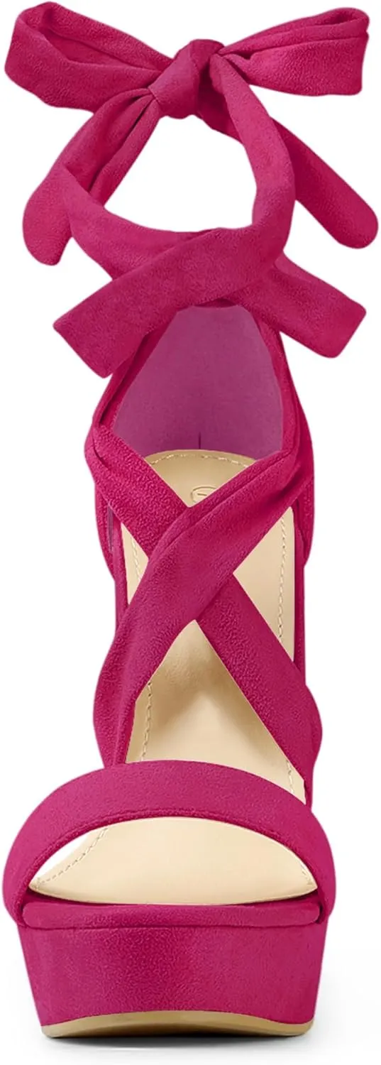 Allegra K Women's Lace Up Platform Block Heel Sandals