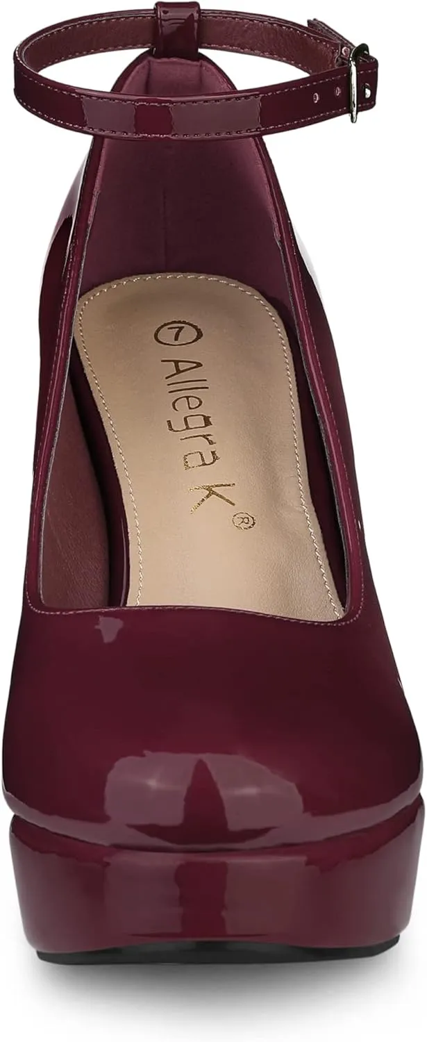 Allegra K Women's Platform Ankle Strap Chunky Heel Mary Janes Pumps