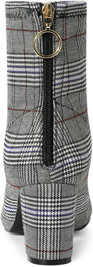 Allegra K Women's Pointed Toe Zipper Chunky Heels Ankle Boots