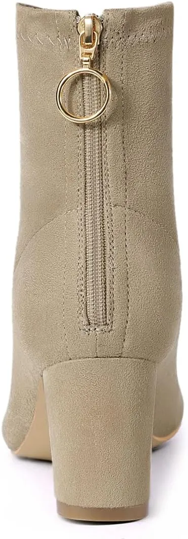 Allegra K Women's Pointed Toe Zipper Chunky Heels Ankle Boots