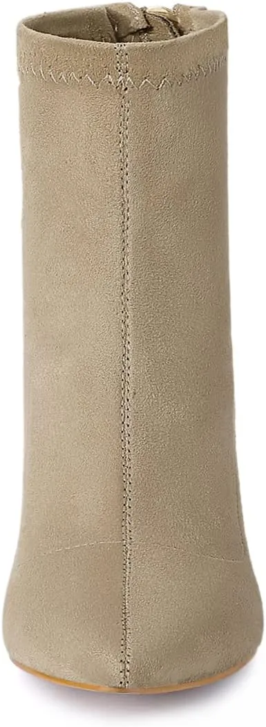 Allegra K Women's Pointed Toe Zipper Chunky Heels Ankle Boots