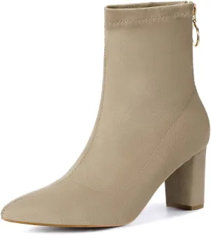 Allegra K Women's Pointed Toe Zipper Chunky Heels Ankle Boots