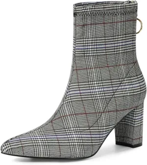 Allegra K Women's Pointed Toe Zipper Chunky Heels Ankle Boots