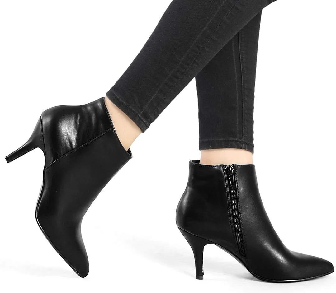 Allegra K Women's Pointed Toe Zipper Stiletto Heel Ankle Boots