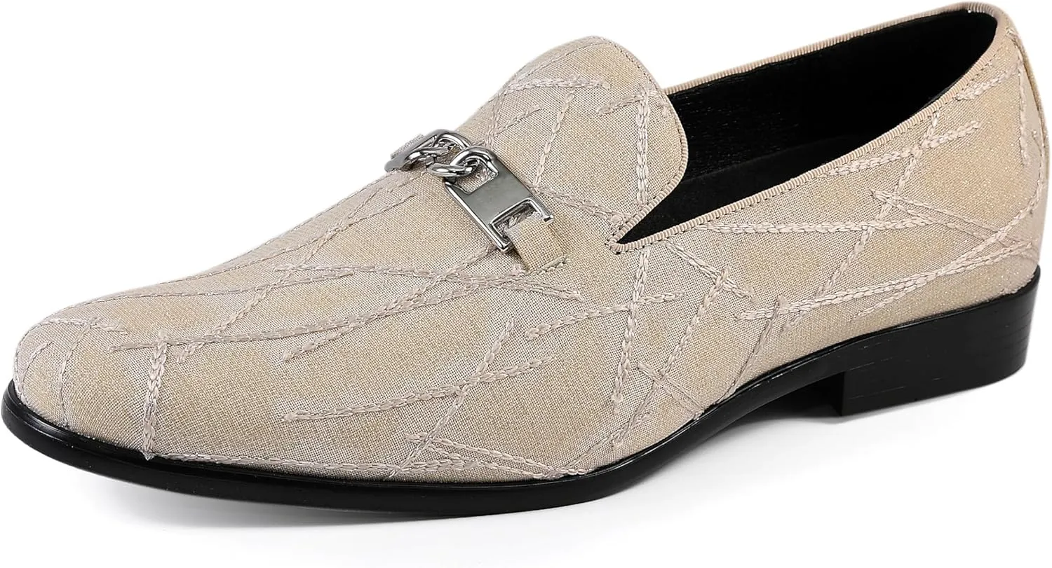 Amali Fay Velvet Men’s Slip-On Shoes with Gold Chain Ornament Dress Shoes for Men Velvet Formal Loafers for Men The Original Smoking Men Tuxedo Dress Shoes