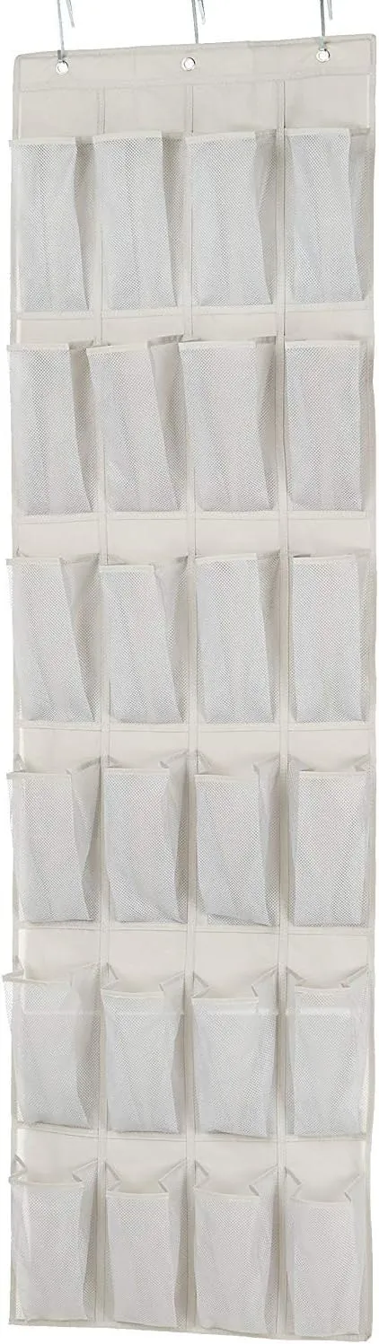 Amazon Basics 24 Medium Pocket Over-the-Door Hanging Shoe Organizer, Light Grey