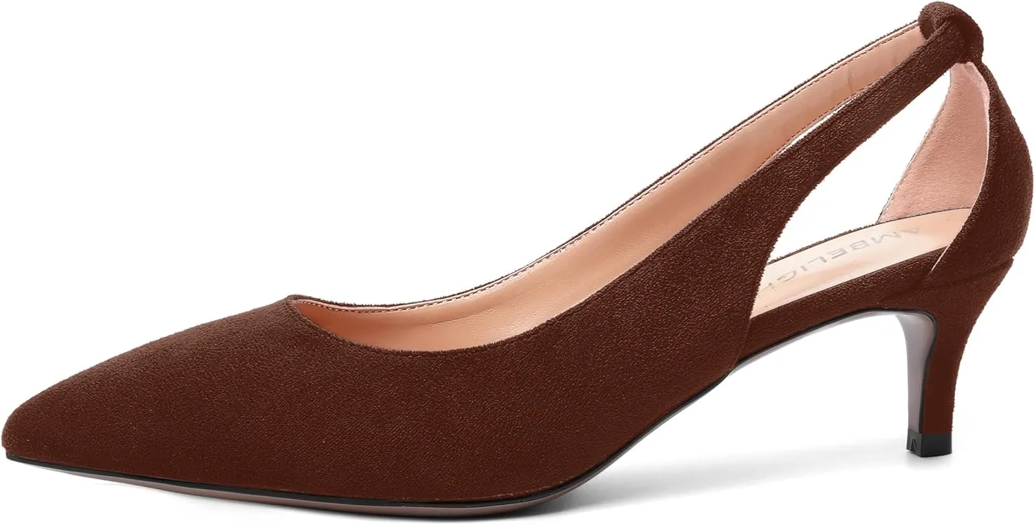 AMBELIGHT Womens Slip On Suede Pointed Toe Casual Office Kitten Low Heel Pumps Shoes 2 Inch