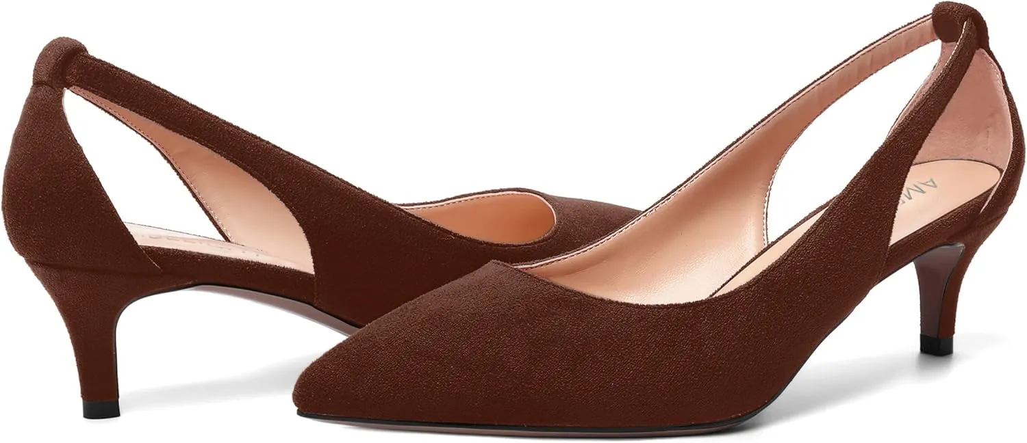 AMBELIGHT Womens Slip On Suede Pointed Toe Casual Office Kitten Low Heel Pumps Shoes 2 Inch