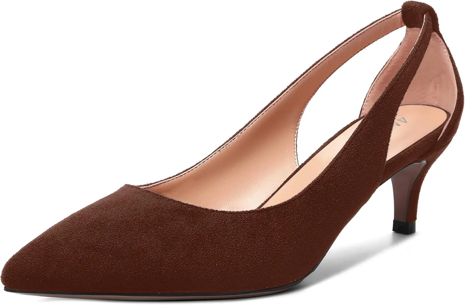 AMBELIGHT Womens Slip On Suede Pointed Toe Casual Office Kitten Low Heel Pumps Shoes 2 Inch